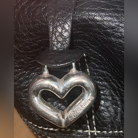 🖤 Brighton Black Leather Hobo Shoulder Bag With Silver Chain Strap Heart Charm - Picture 5 of 15